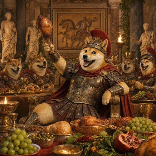 The legion of Dogeus feasting in the imperial hall